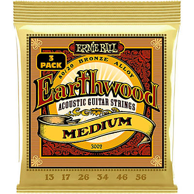 Ernie Ball Earthwood Medium 80/20 Bronze Acoustic Guitar Strings 3 Pack 13 56 for sale