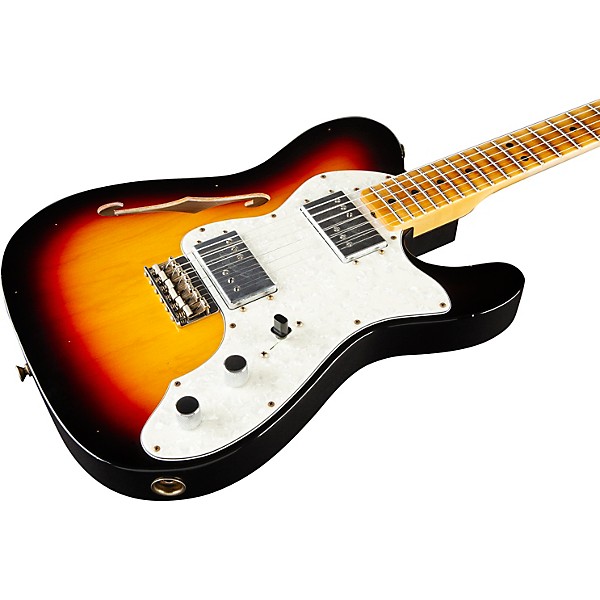 Fender Custom Shop Limited Edition '70s Tele Thinline Journeyman Relic Electric Guitar Bleached 3-Color Sunburst