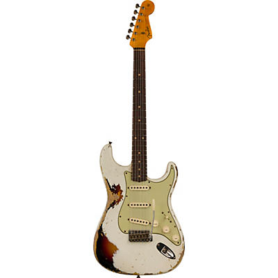 Fender Custom Shop Limited-Edition '62 Stratocaster Heavy Relic Electric Guitar Aged Olympic White Over 3-Color Sunburst for sale