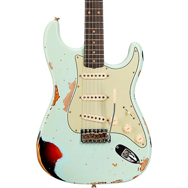 Fender Custom Shop Limited-Edition '62 Stratocaster Heavy Relic Electric Guitar Faded Aged Surf Green over 3-Color Sunburst