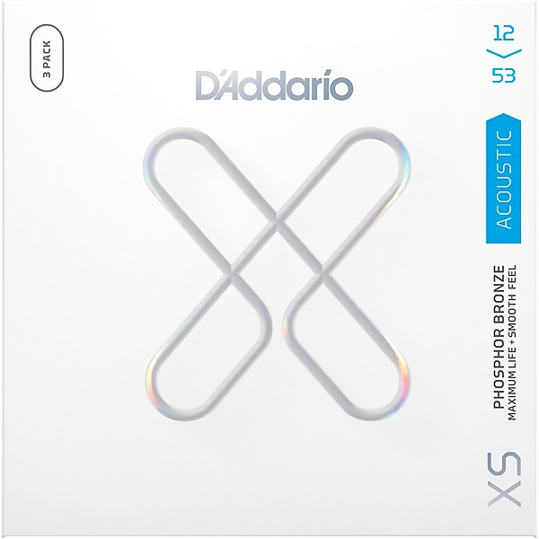 D'Addario XS 80/20 Bronze Coated Acoustic Guitar Strings 3-Pack 12 - 53
