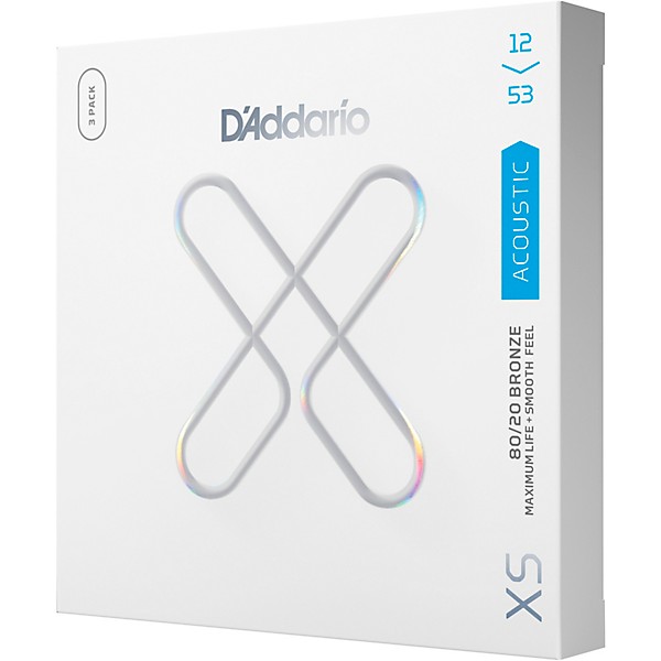 D'Addario XS 80/20 Bronze Coated Acoustic Guitar Strings 3-Pack 12 - 53
