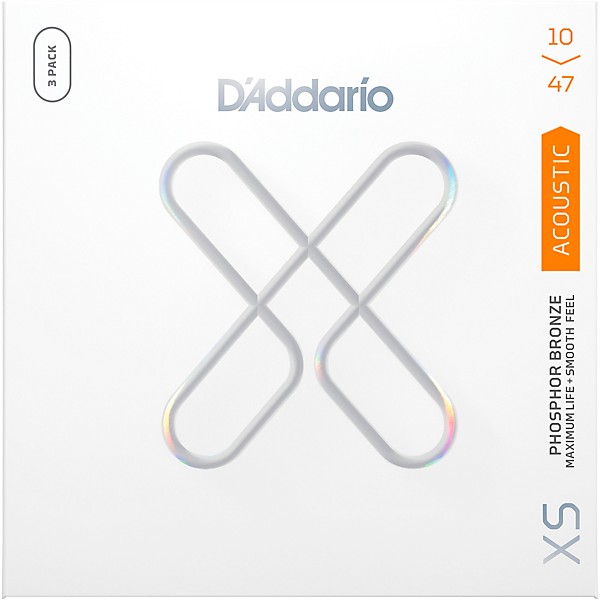 D'Addario XS Phosphor Bronze Coated Acoustic Guitar Strings 3-Pack 10 - 47