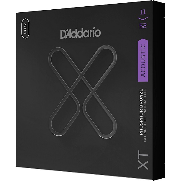 D'Addario XT Phosphor Bronze Coated Acoustic Guitar Strings - 3 Pack 11 - 52
