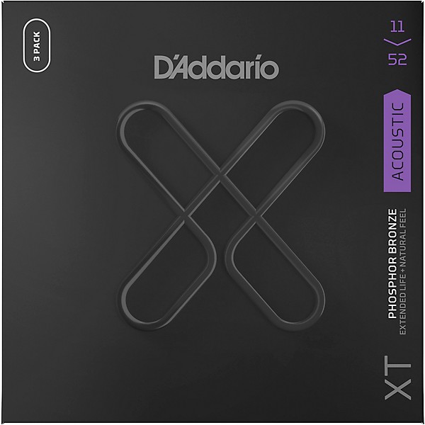 D'Addario XT Phosphor Bronze Coated Acoustic Guitar Strings - 3 Pack 11 - 52