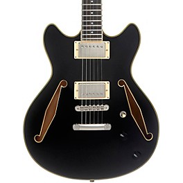 ... D'Angelico Excel Mini DC Tour Semi-Hollow Electric Guitar With Supro Bolt Bucker Pickups and Stopbar Tailpiece Solid Black