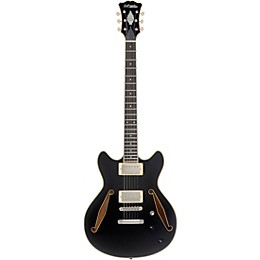 D'Angelico Excel Mini DC Tour Semi-Hollow Electric Guitar With Supro Bolt Bucker Pickups and Stopbar Tailpiece Solid Black