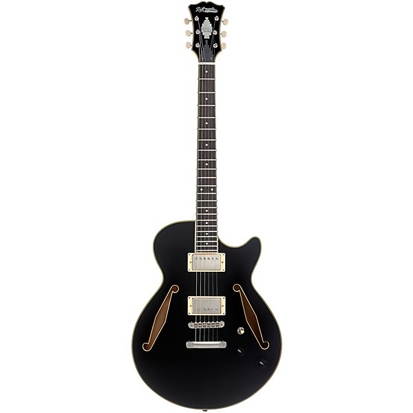 D'Angelico Excel SS Tour Semi-Hollow Electric Guitar With Supro Bolt Bucker Pickups and Stopbar Tailpiece Solid Black