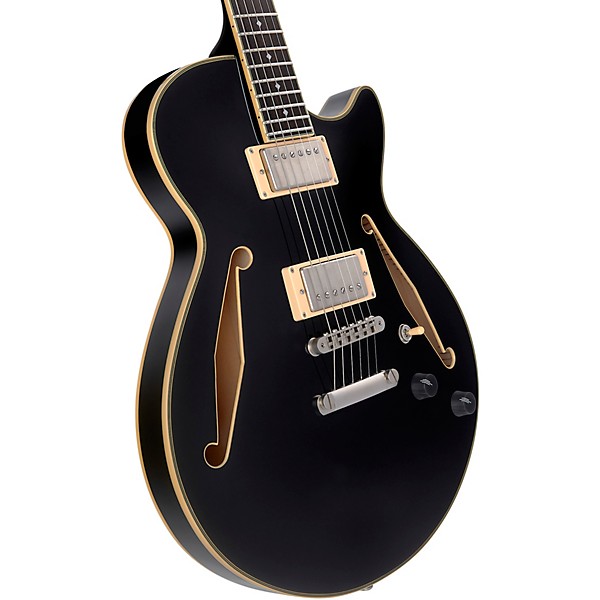 D'Angelico Excel SS Tour Semi-Hollow Electric Guitar With Supro Bolt Bucker Pickups and Stopbar Tailpiece Solid Black