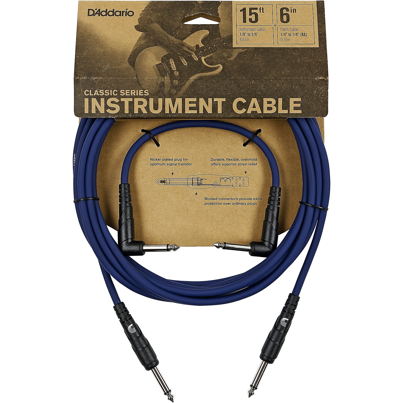 D'Addario Classic Series Instrument and Patch Cable Bundle 15 ft. Dark