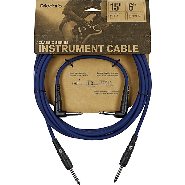 D'Addario Classic Series Instrument and Patch Cable Bundle 15 ft. Dark Blue