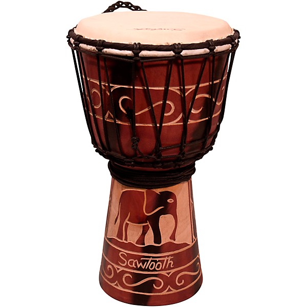 Sawtooth Harmony Series Hand-Carved Elephant Design Rope Djembe With ChromaCast Drum Sack 8 in.