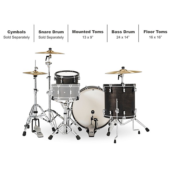 PDP by DW Concept Classic 3-Piece Shell Pack with 24 in. Bass Drum and Ebony Hoops Ebony