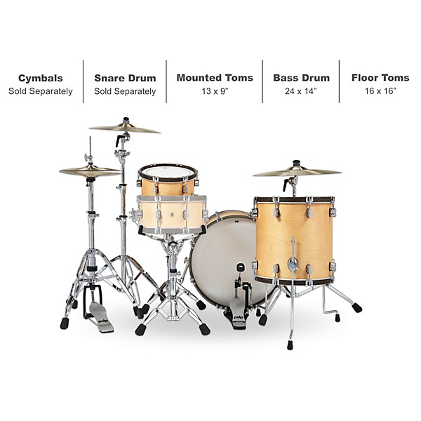 PDP by DW Concept Classic 3-Piece Shell Pack with 24 in. Bass Drum and Walnut Hoops Natural