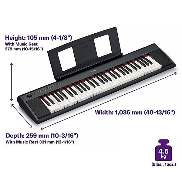 Yamaha Piaggero NP-12 61-Key Portable Keyboard With Power Adapter Black