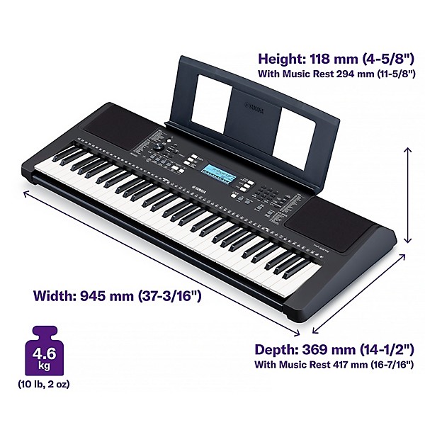 Open Box Yamaha PSR-E373 61-Key Portable Keyboard With Power Adapter Level 2  197881130725