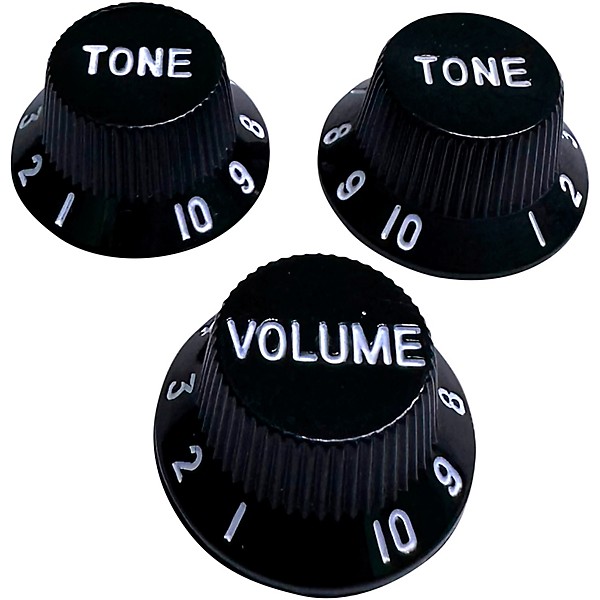 AxLabs Strat-Style Lefty Knob Kit with White Lettering (3) Black