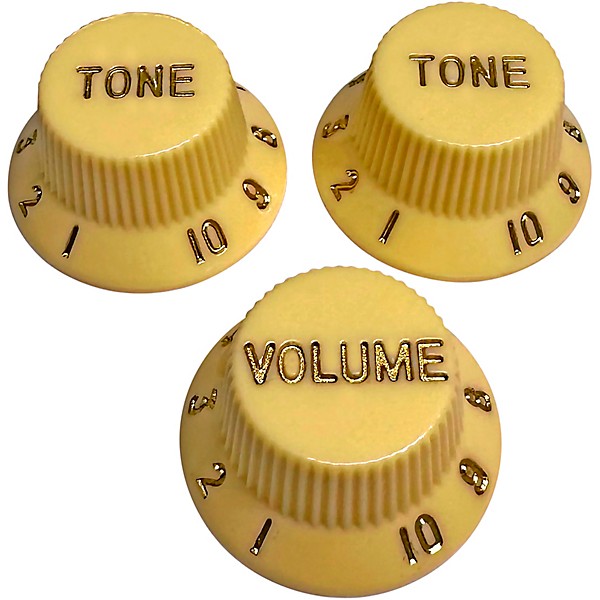 AxLabs Strat-Style Lefty Knob Kit with Gold Lettering (3) White