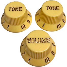 AxLabs Strat-Style Lefty Knob Kit with Gold Let... AxLabs Strat-Style Lefty Knob Kit with Gold Lettering (3) Aged White/Cream