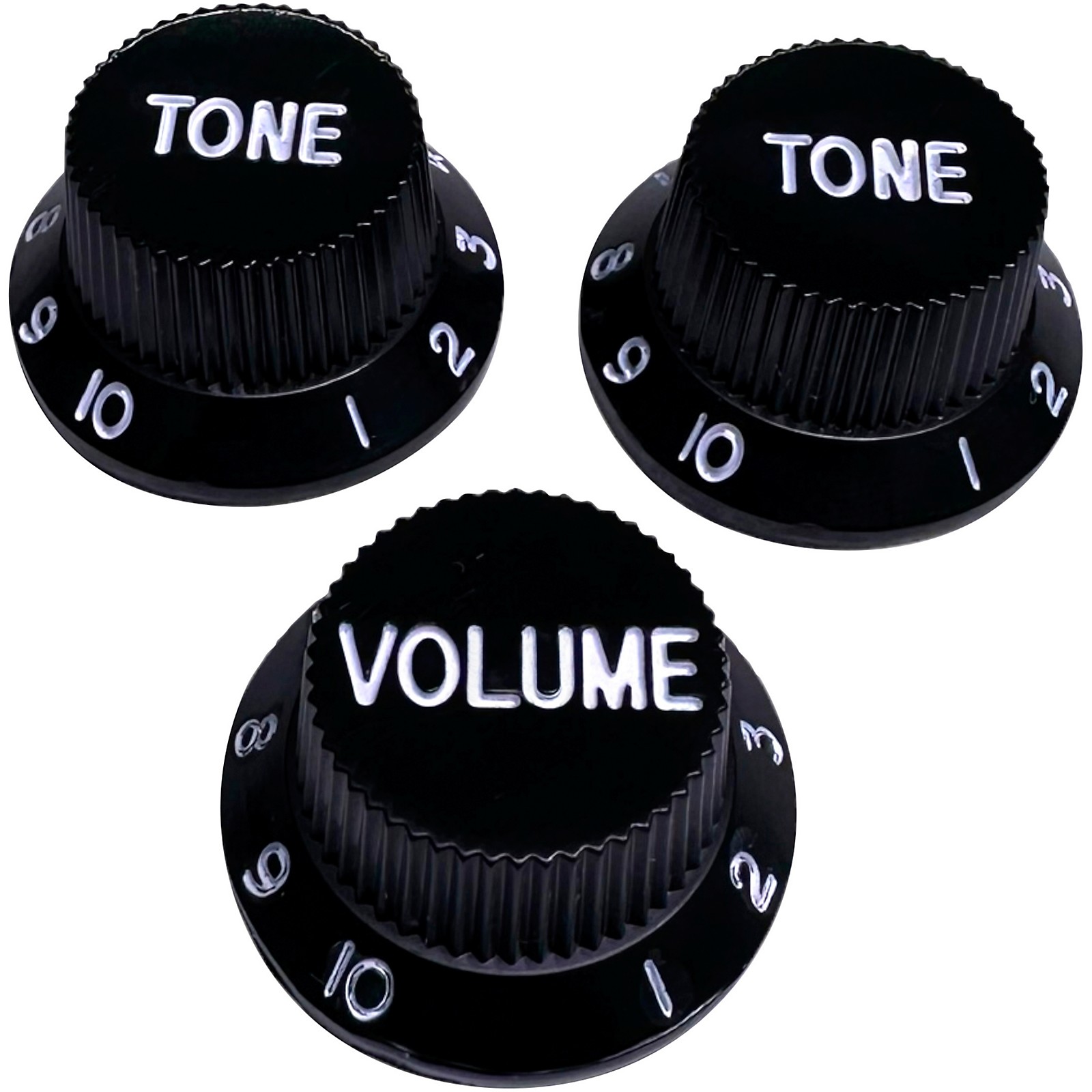 AxLabs StratStyle Knob Kit with White Lettering (3) Black Guitar Center