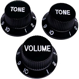 AxLabs Strat-Style Knob Kit with White Lettering (3) Black