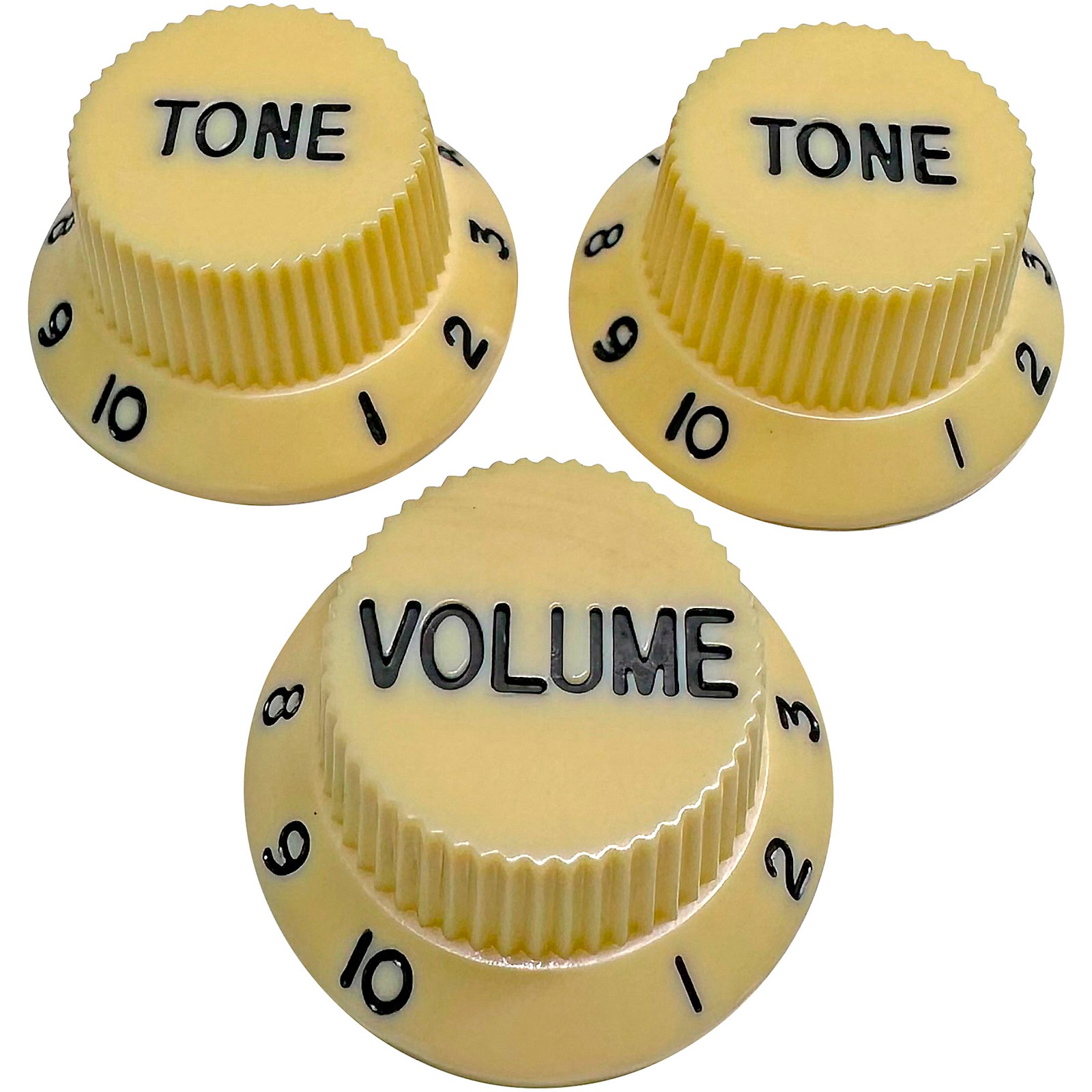 AxLabs StratStyle Knob Kit with Black Lettering (3) Aged White/Cream