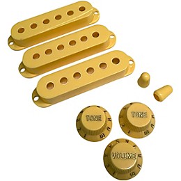 AxLabs Set Of Single Coil Pickup Covers In Vintage Spacing (52mm), Two Switch Tips, And Three Knobs (Gold Lettering) Cream