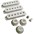 ... AxLabs Set Of Single Coil Pickup Covers In Vintage Spacing (52mm), Two Switch Tips, And Three Knobs (Gold Lettering) White