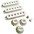 ... AxLabs Set Of Single Coil Pickup Covers In Modern Spacing (52/50/48), Two Switch Tips, And Three Knobs (Gold Lettering) White