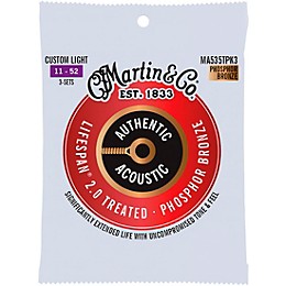 Martin Authentic Acoustic Lifespan 2.0 Custom Light Phosphor Bronze Guitar Strings 3-Pack 11 - 52