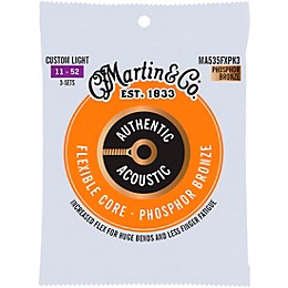 Martin Authentic Acoustic Flexible Core Guitar Strings 3-Pack Custom Light (11-52)