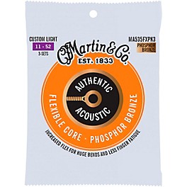 Martin Authentic Acoustic Flexible Core... Martin Authentic Acoustic Flexible Core Guitar Strings 3-Pack Custom Light (11-52)