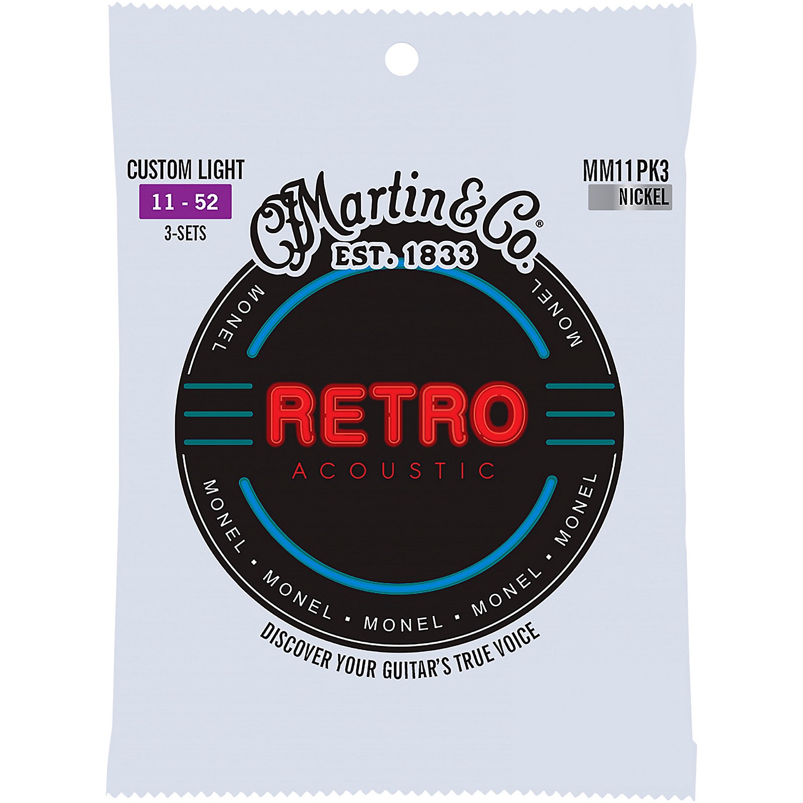 Martin Retro Acoustic Strings With Monel Wrap Wire 3-Pack Custom Light ...