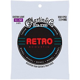 Martin Retro Acoustic Strings With Monel Wr... Martin Retro Acoustic Strings With Monel Wrap Wire 3-Pack Custom Light (11-52)