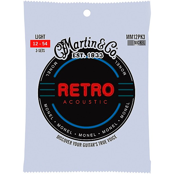 Martin Retro Acoustic Strings With Monel Wrap Wire 3-Pack Light (12-54)