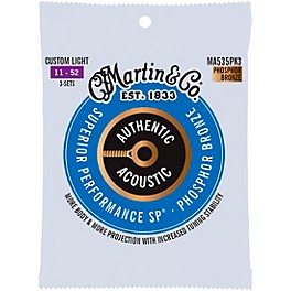 Martin Authentic Acoustic SP Custom Light Phosphor Bronze Guitar Strings 3-Pack 11 - 52