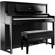 LX706 Premium Digital Upright Piano With Bench Polished Ebony