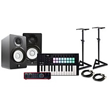 Novation Launchkey MK4 Keyboard Controller With Focusrite 2i2 USB Audio Interface & Yamaha HS5 5" Studio Monitor Pair Package (Cables/Stands Included) -