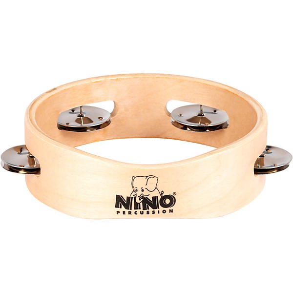 Nino Single Row Wood Tambourine, Natural 6 in.