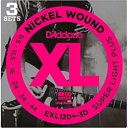 D'Addario EXL120+-3D Nickel Wound Super Light Plus Electric Guitar Strings - 3 Sets 9.5 - 44