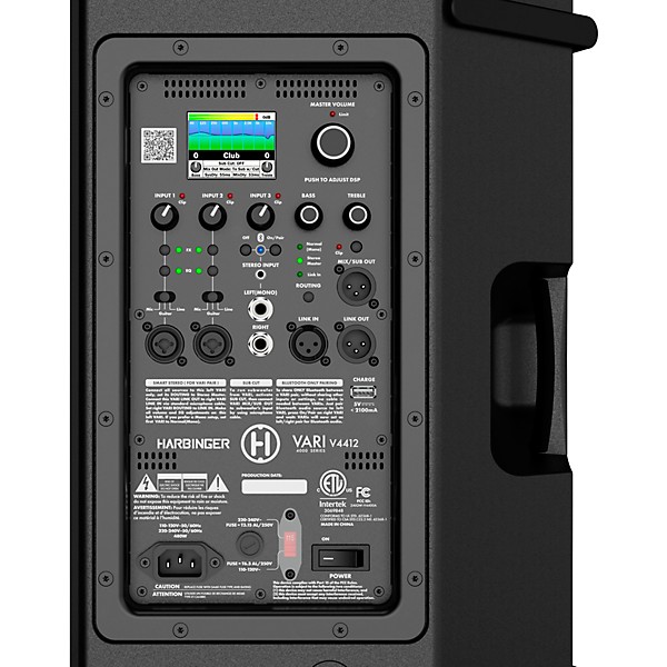 Harbinger VARI V4412 Powered 12" 2-Way Loudspeaker With Mixer, FX, App Control, Bluetooth, DSP and Smart Stereo