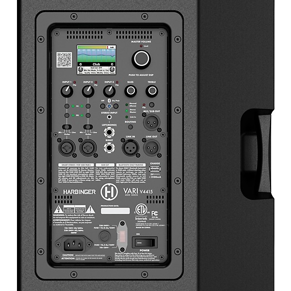 Harbinger VARI V4415 Powered 15" 2-Way Loudspeaker With Mixer, FX, App Control, Bluetooth, DSP and Smart Stereo