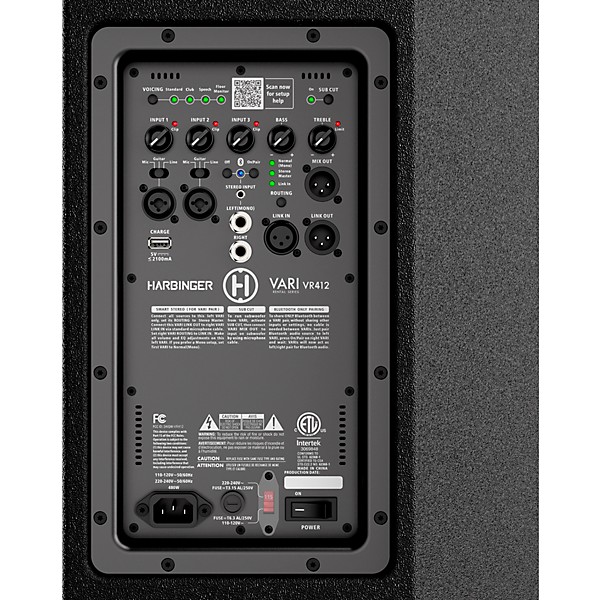 Harbinger VARI VR412 12" Powered 2-Way Loudspeaker With Wood Cabinet, Bluetooth, DSP and Tote Bag