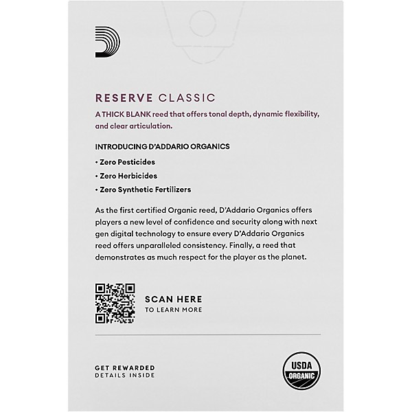 D'Addario Woodwinds Reserve Classic, Bb Clarinet Reed - Box of 10 4.5