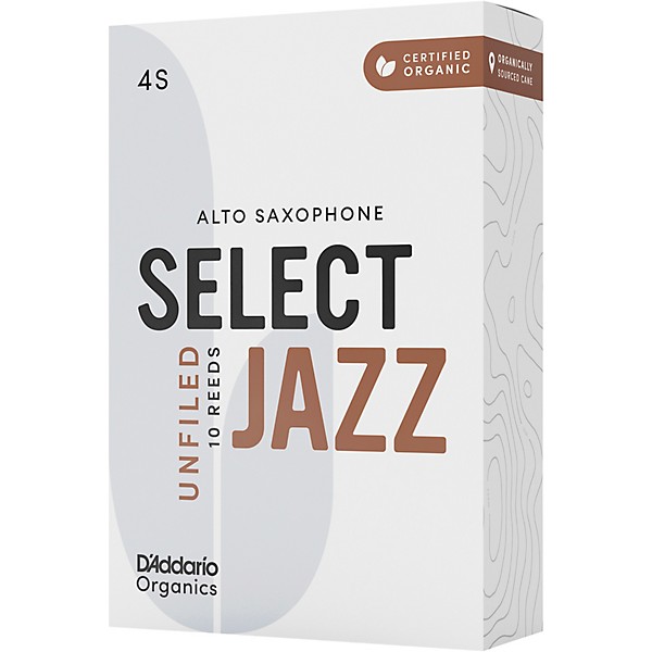 D'Addario Woodwinds Select Jazz Alto Saxophone Unfiled Organic Reeds Box of 10 4S