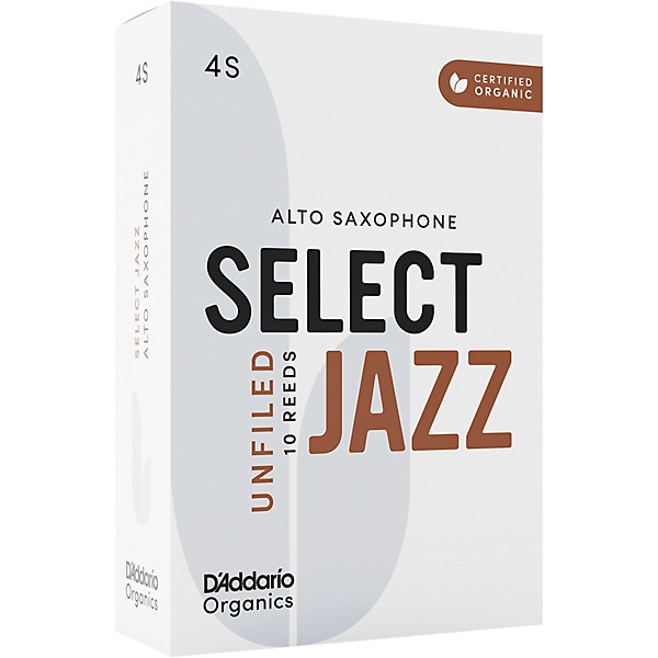 D'Addario Woodwinds Select Jazz Alto Saxophone Unfiled Organic Reeds Box of 10 4S