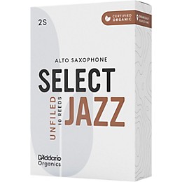 D'Addario Woodwinds Select Jazz Alto Saxophone Unfiled Organic Reeds Box of 10 2S
