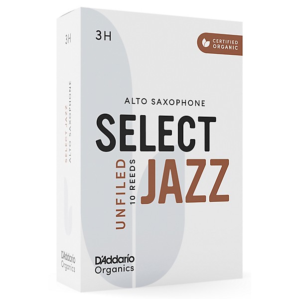 D'Addario Woodwinds Select Jazz Alto Saxophone Unfiled Organic Reeds Box of 10 3H