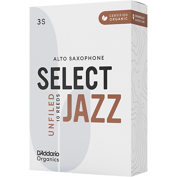 D'Addario Woodwinds Select Jazz Alto Saxophone Unfiled Organic Reeds Box of 10 3S