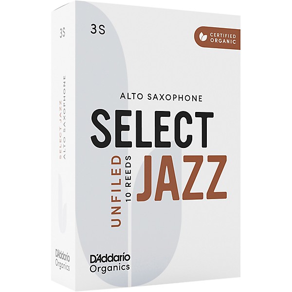 D'Addario Woodwinds Select Jazz Alto Saxophone Unfiled Organic Reeds Box of 10 3S